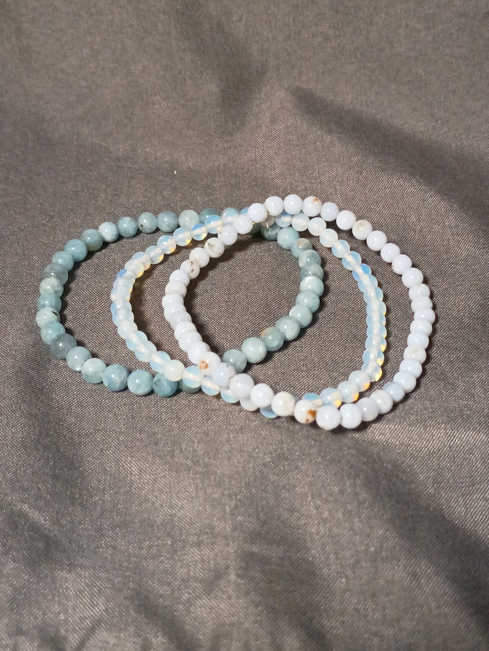 Aqua and White Beaded Stretch Bracelet Set - Women Jewelry